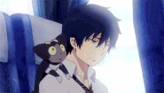 Ao no Exorcist Rin and Kuro.gif (985 KB) Rin Okumura (Ao no Exorcist) and his Cat Sidhe, Kuro.