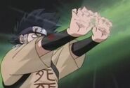 Zaku Abumi (Naruto) using Decapitating Airwaves to fire supersonic blasts capable of slicing through stone.