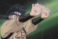 Zaku (Naruto) firing off pressurized airwaves that can easily demolish stone and soften ground.