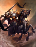 Odin (Norse Mythology) riding his legendary steed Slepnir to battle.