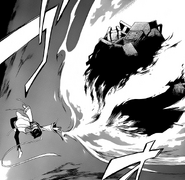 Kagerō (Code:Breaker) using Satan Blaze to swiftly incinerate Toki's Gauss Cannon.