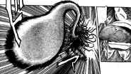 Midora (Toriko) using his Mountain Tongue technique, enlarging its tongue to a huge size and uses it as a flail to counter incoming attacks and smash the opponent with its tip to the ground.