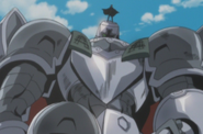 Buster Baron (Buso Renkin) is a gigantic armored robot that serves as a moving fortress, and can replicate up to six Buso Renkin within its interior.