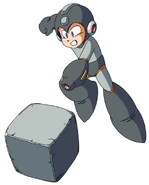 Mega Man (Mega Man) fires a Concrete Shot.