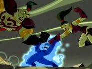 By using his great Mystical Monkey Power, Ron Stoppable can create both counter and combination attacks to overpower giant Lorwardians; like Warhok and Warmonga.