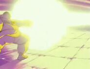 Mercenary Tao (Dragon Ball) disconnects his right hand to reveal an arm cannon, from which he fires his Super Dodon Wave.