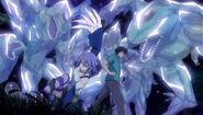 Mizore Shirayuki (Rosario + Vampire) freezing multiple plant monsters.