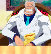 Despite his advanced age, legendary marine Vice-Admiral Monkey D. Garp "The Hero" (One Piece) is still one of the strongest combatants in the entire world, even single-handedly obliterating almost all the pirates in Hachinosu island to save his protege, Coby.