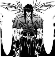 Hiko Seijuro XIII (Rurouni Kenshin) removes his heavily weighted cape, allowing him to fight at full strength.