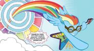 Rainbow Dash (My Little Pony: Friendship is Magic) is often regarded as the fastest flier in Equestria, and truth be told she is. She is able to fly at speeds fast enough to create tornadoes and perform her most venerated move, the Sonic rainboom.