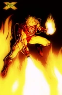 St. John Allerdyce/Pyro (Marvel Comics) is a mutant with the ability to manipulate fire, but since he can't create fire, he wears a special suit with a built-in flamethrower.
