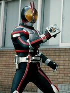 Takumi Inui/Kamen Rider Faiz (Kamen Rider 555) can punch the enemies with the SB-555C Faiz Shot Knuckle Mode at ease.