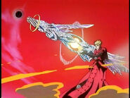 By merging with his revolver, Vash the Stampede (Trigun) can form his Angel Arm.