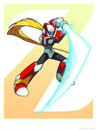 Zero (Mega Man) wields his signature Z-saber, a sword with a blade composed of pure destructive energy. It is also capable of taking the form of various elements.