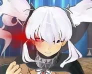 Yagyu (Senran Kagura) removes her limiter eyepatch, unleashing the full force of her Devil's Eye, a Mystic Eye fueled by negative emotions, which is used to perform Demon Slice.