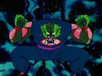 Demon King Piccolo (Dragon Ball series) unleashing all of his life force to reach his full power, at the cost of shortening his lifespan.