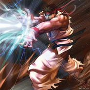 Ryu (Street Fighter) unleashes his ki energy with his traditional Hadouken.