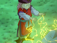 Genkai (Yu Yu Hakusho) using Spirit Wave Fist to emit healing energy.