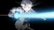 Towa Higurashi (Yashahime: Princess Half-Demon) forms a demonic energy sword from the remains of her broken katana.