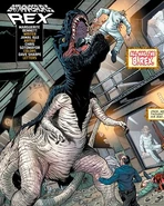 B-Rex (DC Comics) is an alternative version of Batman who downloaded his consciousness into the animatronic T-Rex in the Batcave