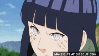Hinata Hyūga (Naruto) using Eight Trigram Vacuum Palm to channel her palm thrust into the air.
