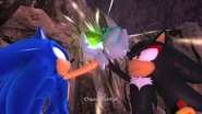 Sonic and Shadow (Sonic the Hedgehog), can tap into the powers of any nearby Chaos Emeralds to utilize their chaos energy to warp time and space.