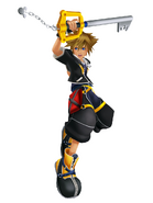 Through the connection that his heart has with the heart of Ventus, Sora (Kingdom Hearts) is able to wield and possess a keyblade.