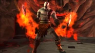 When Kratos (God of War series) acquired Threa's Bane, he could infuse his Blades of Athena with her flames, allowing him to burn his enemies and afterwards implant searing cores into them which will explode after a few seconds.