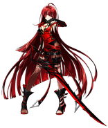As the Dark Knight/Crimson Avenger/Blood Queen, Elesis (Elsword) uses her own blood to increase the power of her attacks.
