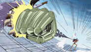 Franky (One Piece) using Strong Right to launch his fist.