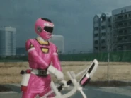 Pink Racer Bumper Bow.gif (6.26 MB) Yoko Yagami/Pink Racer (Gekisou Sentai Carranger)/Pink Turbo Ranger (Power Rangers Turbo) using her Bumper Bow/Turbo Wind Fire.