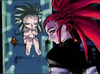 Ryoko Hakubi and Ryo-Ohki (Tenchi Muyo!) growing in Washu's cloning tank.