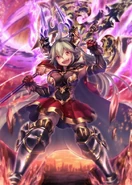 As a member of The Eternals, Threo/Sarasa/Thalatha (Granblue Fantasy) is a fearsome warrior wielding her Three Tiger Axe with beastial strength and brute force.