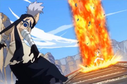 Natsu Dragneel (Fairy Tail) releasing his anger to intensify his flames.