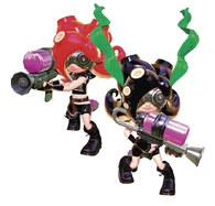 Octolings (Splatoon) can change the color of their tentacle "hair" from red to black to signify that they have reached elite status and are far tougher than other Octolings.
