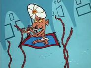 Salami Swami (Powerpuff Girls) sitting on a flying carpet.