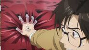 With Migi's help, Shinichi Izumi (Parasyte) can enhance the muscles in his right arm enough to stop a speeding car...