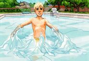 Bobby Drake/Iceman (Marvel Comics) manifested his Cryokinesis while swimming his pool as a boy, freezing it solid.