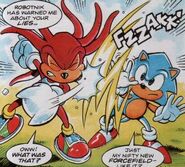 Sonic the Hedgehog (Sonic the Comic) vibrates air molecules around his body at high speeds to create his "Insta-Shield."