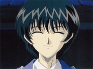 Seta Sōjirō (Rurouni Kenshin) giving his trademark false smile, hiding his emotions and rendering him unreadable.