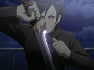 Saya loading her sword with blood