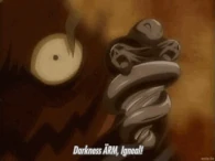 Enraged after their fight ended as a stalemate, Halloween (Marchen Awakens Romance) decided to humiliate Alan by using his Darkness ÄRM, Igneal to seal him inside of Edward the Dog.