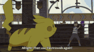 Pikachu (Pokémon) using Electroweb to produce an electrical web.