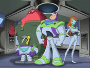 The Space Rangers of Star Command (Buzz Lightyear of Star Command) often fly with jetpacks in their suits and use the jetpacks to help them fight while being in midair.