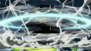 Kaku (One Piece) using his strongest variant of Rankyaku, Amane Dachi a rotating kick that sends a 360-degree slicing shock wave.