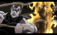 Due to also having the ability to stop time with his Stand, Star Platinum: The World, Jotaro Kujo (JoJo's Bizarre Adventure Part III: Stardust Crusaders) was able to briefly move when DIO stops time.