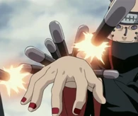 Nagato/Pain's (Naruto) generating many missiles from his Shurado/Asura Path's wrist.