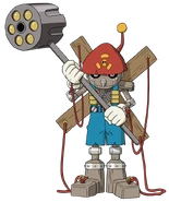 Puppetmon (Digimon) wielding its revolver-styled Bullet Hammer, which will vanquish the targets via hammer impact and gunpowder blast.