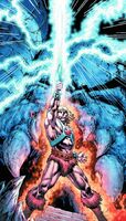 As the Master of Eternity, He-Man (He-Man and the Masters of the Universe) is a godly being of the mortal coil who can stop all-powerful demiurges from eradicating multiverses with might & menace alone.
