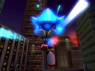 When fuelled by thoughts of justice, Shadow the Hedgehog (Sonic the Hedgehog) assumes the benevolent form of Hero Shadow, granting him temporary invincibility, access to Chaos Control, and infinite ammunition for all of his weapons.